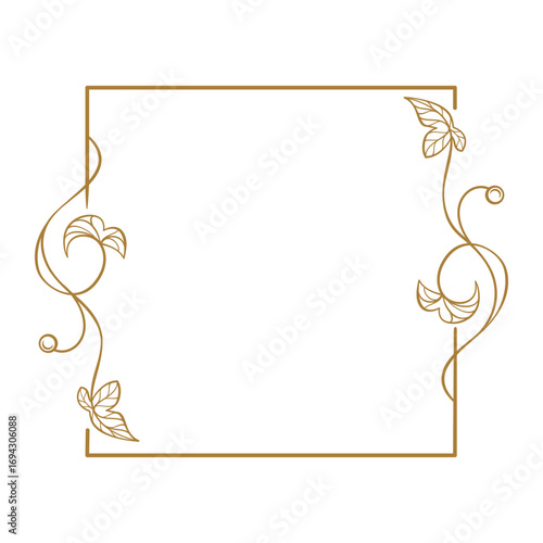 Square botanical frame with curls and leaves. Ornamental border for greeting cards