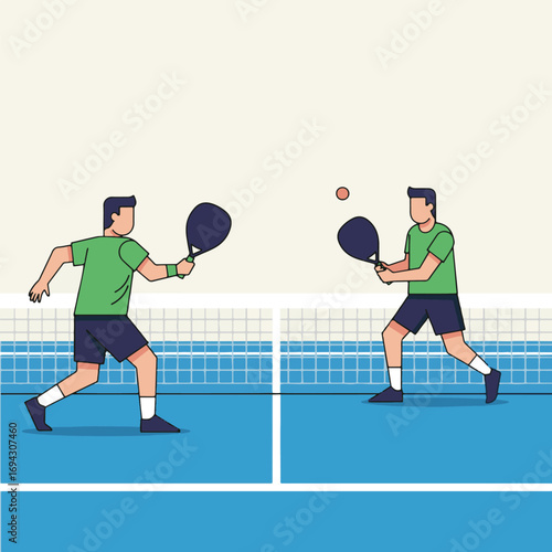 Pickleball Doubles Match Vector Illustration