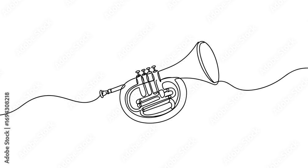 Obraz premium Line art horn with curls on a white background 