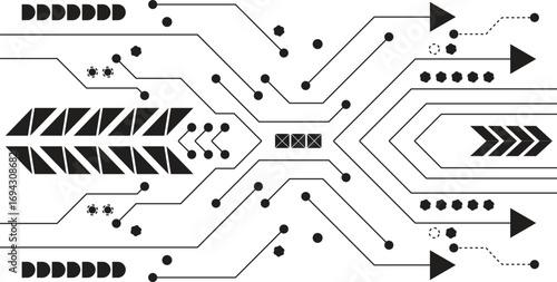 Abstract Technology Elements Graphic with Cyber Digital Interface and Virtual Grid