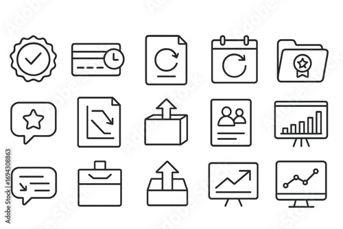 Business and productivity icon set. solid style efficiency and success symbols