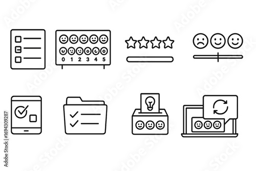 Customer feedback outline icon set. feedback, ratings, survey, review icons collection