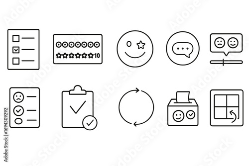 Feedback and review outline icon set. assessment, rating icons linear collection
