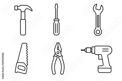 Set of essential hand and power tools for construction and repair