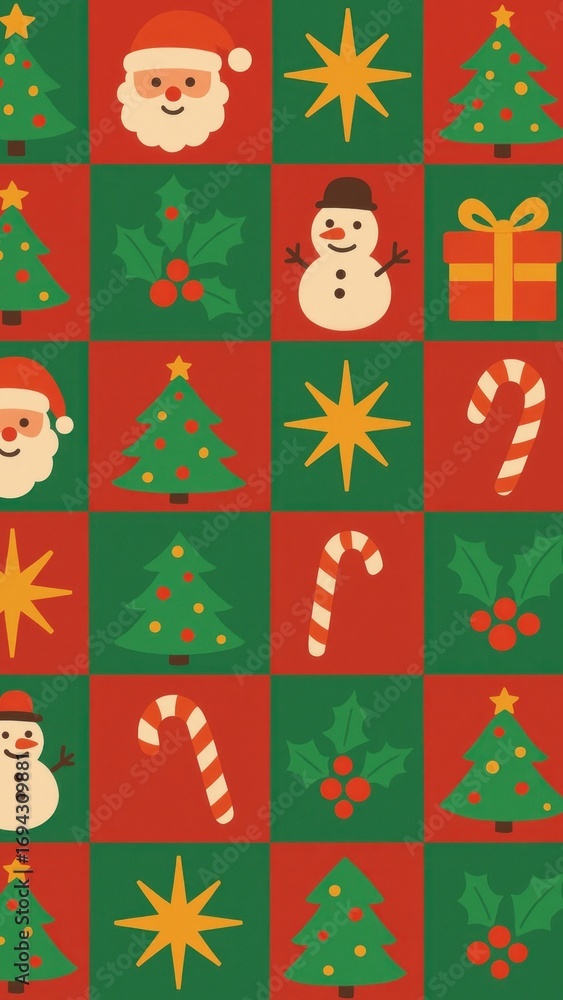 Fototapeta premium [funky christmas checkered pattern wallpaper]