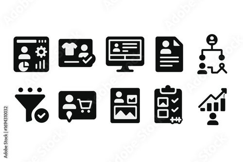 Business, sales solid icon set. workflow, strategy icons solid collection