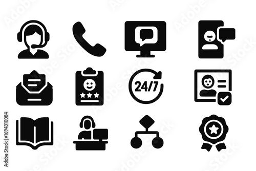 Customer service silhouette icon set. support, communication icons, silhouette collection