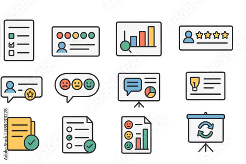Business, analytics flat icon set. data, communication, workflow, report icons collection