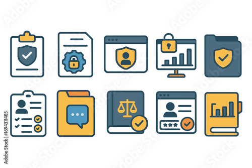 Data privacy and security icon set. protection and shield icons, outline style