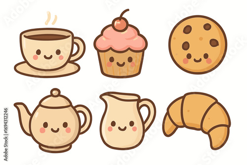 Cute kawaii style coffee cupcake cookie teapot creamer croissant