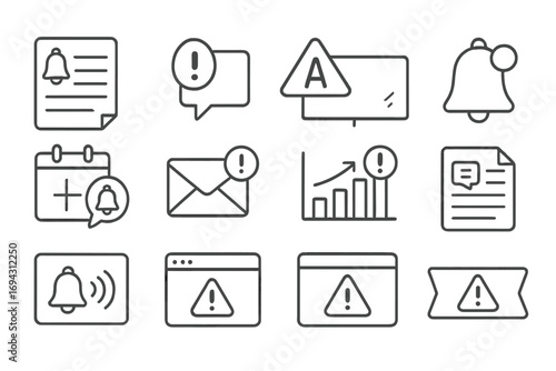 Alert, notification line icon set. warnings, reminders, messages line collection