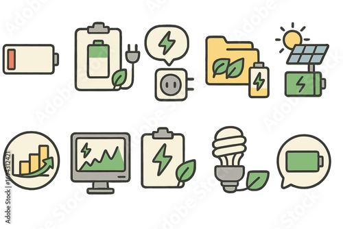 Energy and eco outline icon set. renewable, sustainable power line art collection