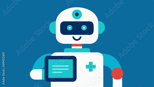 Diagnostic Bot A friendly robot assisting a doctor with data interpretation holding a tablet displaying diagnostic results emphasizing the partnership between AI and healthcare