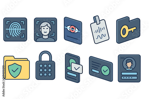 Security and access linear icon set. password, lock, verification, badge icons collection