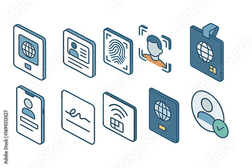 Identification and security linear icon set. id, biometric access, verification icons