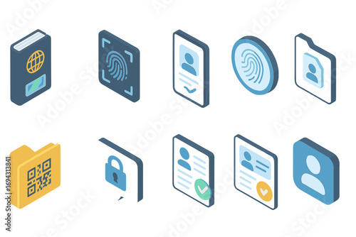 Security, privacy 3d icon set. fingerprint, id verification, lock icons collection