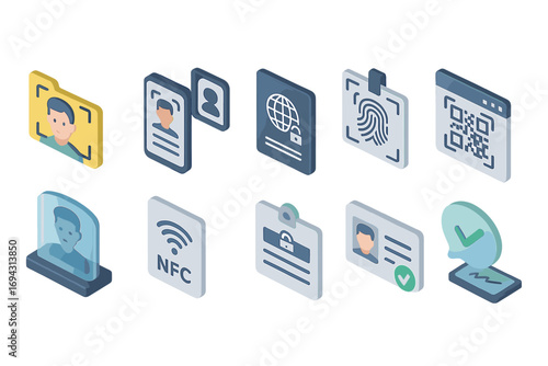 Security and identification icon set. digital silhouette icons for secure access