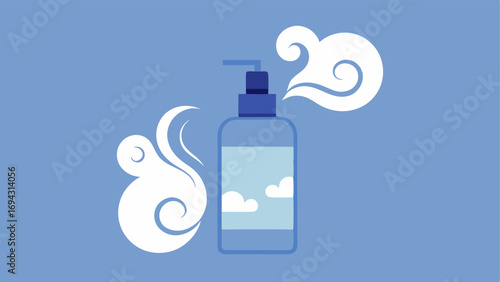 Calm and Repair Treatment Spray A mist bottle with soothing visual effects such as swirling clouds of calmness depicting its restorative properties for irritated skin.