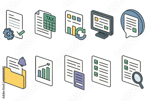 Finance and tax linear icon set. accounting, budgeting, investment icons collection