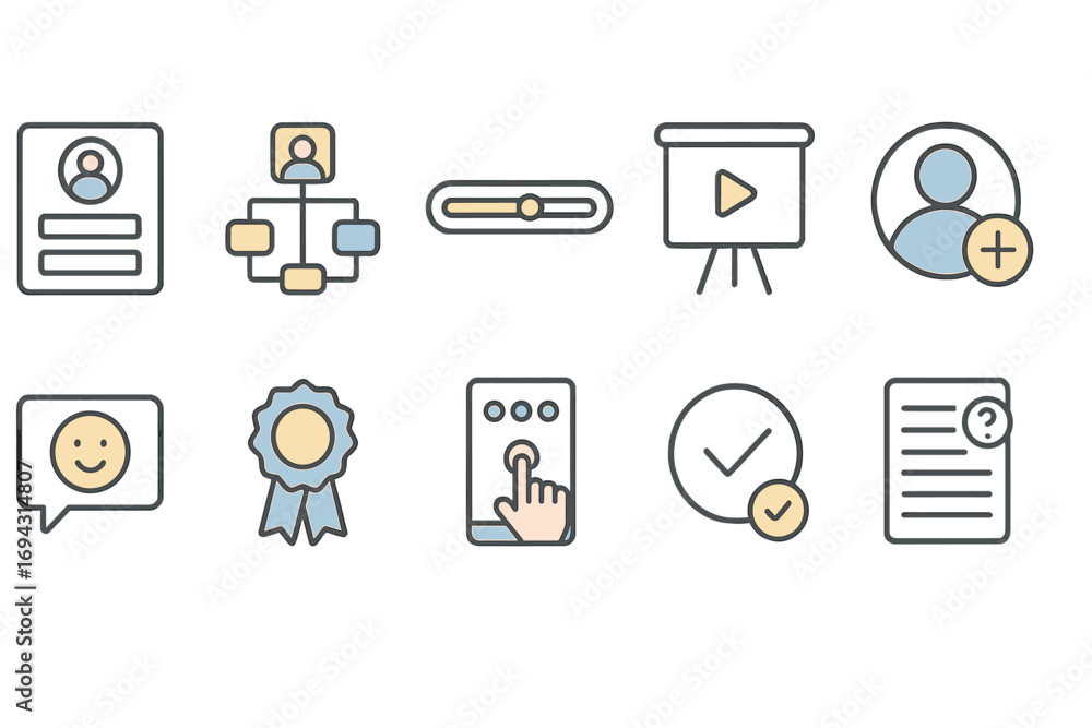 Fototapeta premium Business, management line icon set. workflow, communication icons in outline style