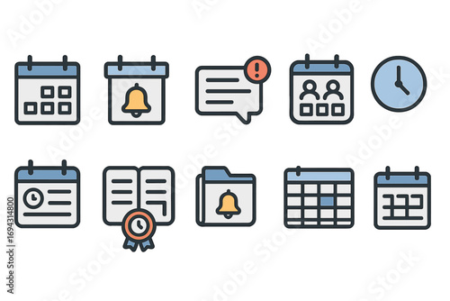 Calendar and notification icon set. organize with sleek filled icons for clarity