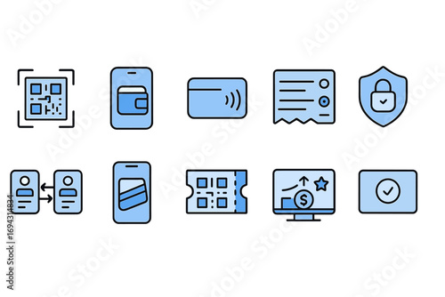 Digital payments linear icon set. mobile wallet, secure transactions, finance icons