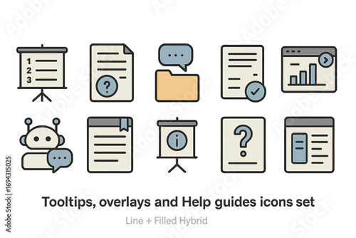 Tooltip and overlay line icon set. guide, help, information icons in line style