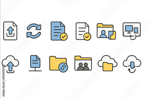 Cloud service outline icon set. data storage, file sharing, internet backup icons