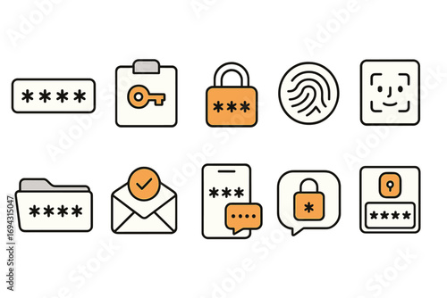 Security, privacy flat icon set. password, lock, fingerprint icons in flat collection