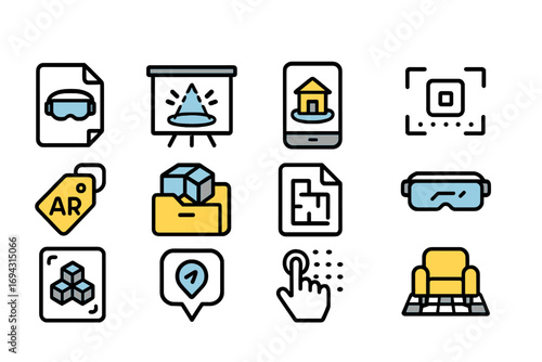 Augmented reality outline icon set. ar, virtual objects, immersive technology collection