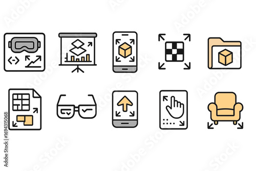 Virtual reality, technology outline icon set. futuristic, digital interface icons collection