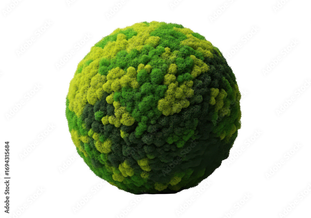 Fototapeta premium Textured green sphere with organic mossy appearance against black transparent background