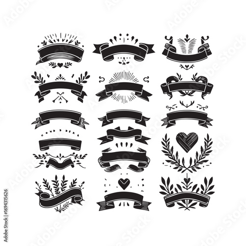 Wallpaper Mural Classic Scrolls and Empty Ribbon Design Pack – Vintage Badge and Banner Illustration Torontodigital.ca