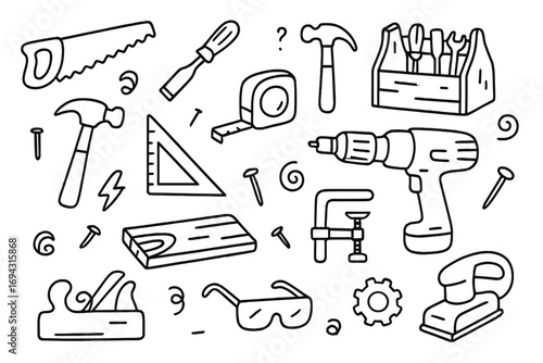 Tool and construction outline icon set for building and repair projects