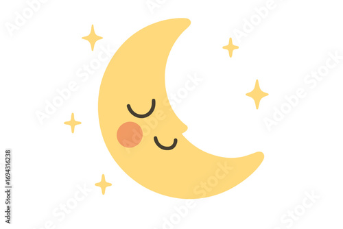 Moon and stars flat icon set. nighttime, celestial symbols collection
