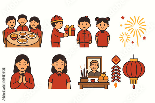 Chinese new year flat icon set. celebration, festival symbols in flat style collection