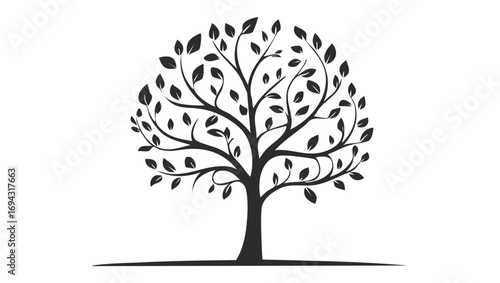 Stylized tree with round canopy and black branches on white background, nature illustration