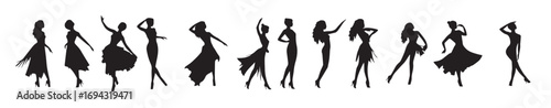 black silhouette of dancing girls on white background vector illustration