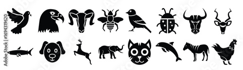 animals solid icons set vector illustration