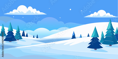vector graphics, landscape, sky, clouds, forest, mountains, stream, snow, ice, trees, bushes, pine needles, thawed patches, snowdrifts, fjords, meadows, glades, wind, freshness