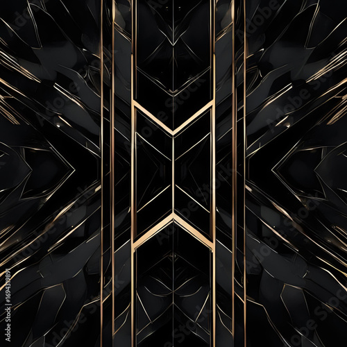 Luxurious black and gold geometric patterns create an elegant abstract design with a modern and sophisticated style.