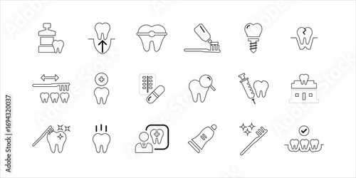 dental icons set. dental care, toothpaste, toothbrush and more. simple color vector illustration