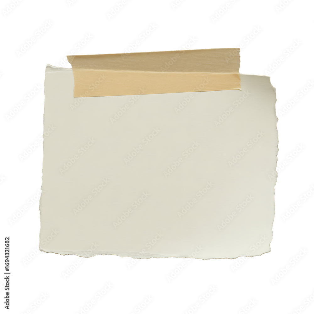 Fototapeta premium Blank paper note with torn edges, taped to a surface, perfect for adding your custom message and design