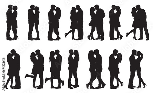 couple kissing silhouette vector illustration