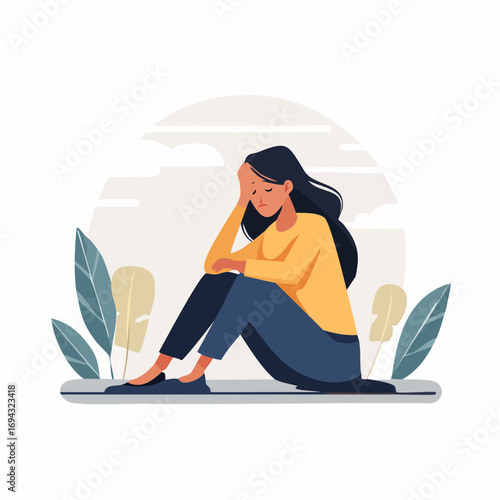 A woman who is sad because she has lost hope in life, but life must go on.