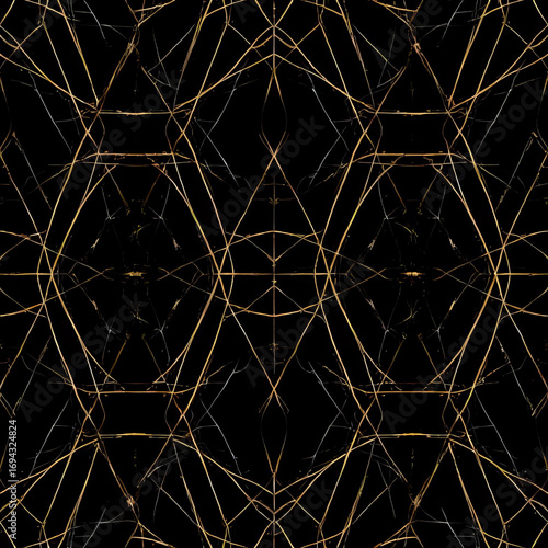 Black tile pattern with gold lines