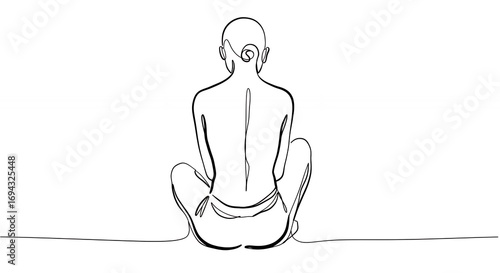 Minimalist line art of person sitting with crossed legs contemplation and relaxation