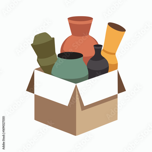 Brown, empty, open cardboard shipping container with a blank lid