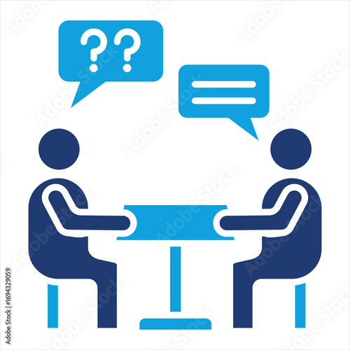 Job Interview Flat Blue Icon Vector Illustration