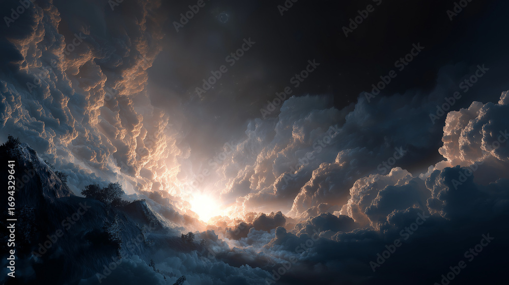 Fototapeta premium 神秘的で美しい色彩のグラデーションが広がるスピリチュアルアート、瞑想やヒーリングに適した神聖な世界観、幻想的な光とエネルギーを表現したデジタルアート、心を落ち着かせる抽象的なアート作品